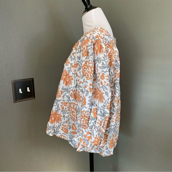 Rachel Zoe Button Down Linen Blend Blouse orange Rust Grey White - Picture 5 of 11